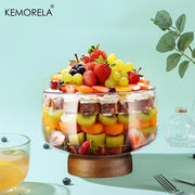 KEMORELA Large Glass Bowl Elegant Wooden Stand