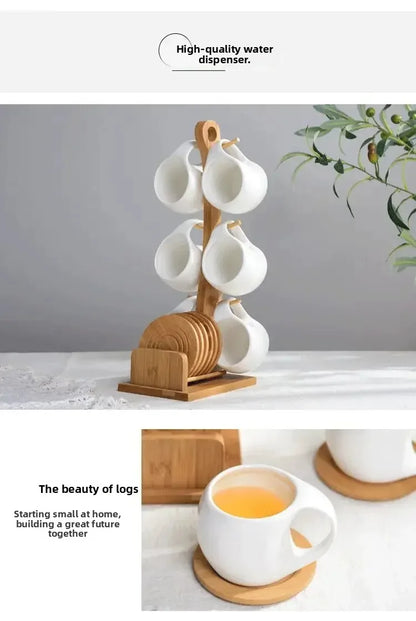 Ceramic Cup Set with Bamboo Tray