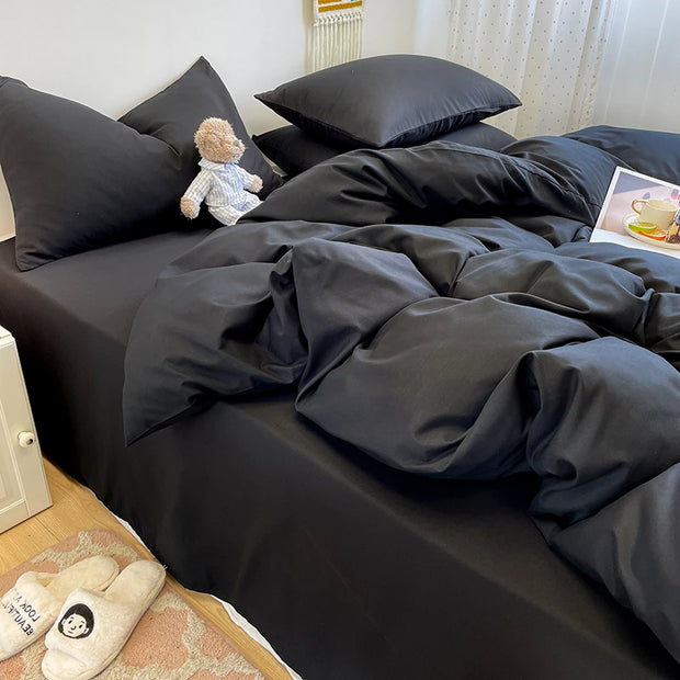 Black Bedding Duvet, Bedsheet and Pillowcase Set