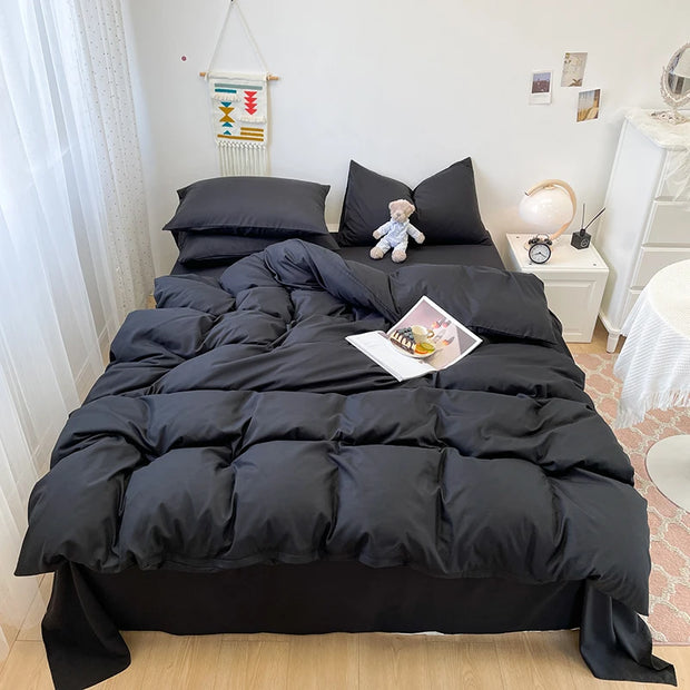 Black Bedding Duvet, Bedsheet and Pillowcase Set