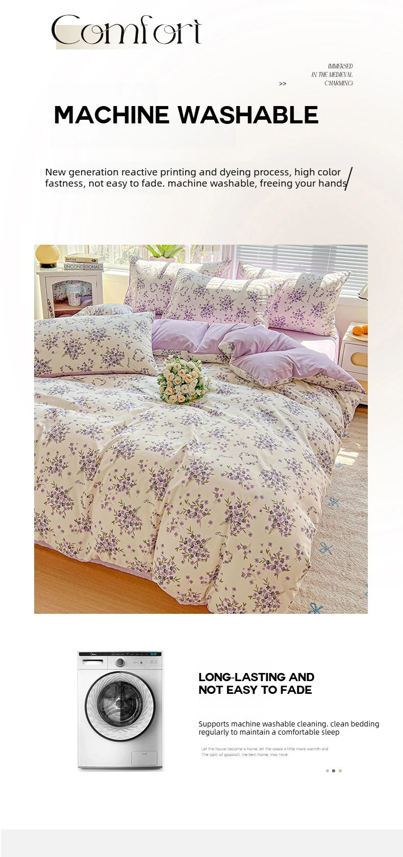 Floral Printed Bedding Set – Duvet Cover with Flat Sheet & Pillowcases