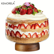 KEMORELA Large Glass Bowl Elegant Wooden Stand