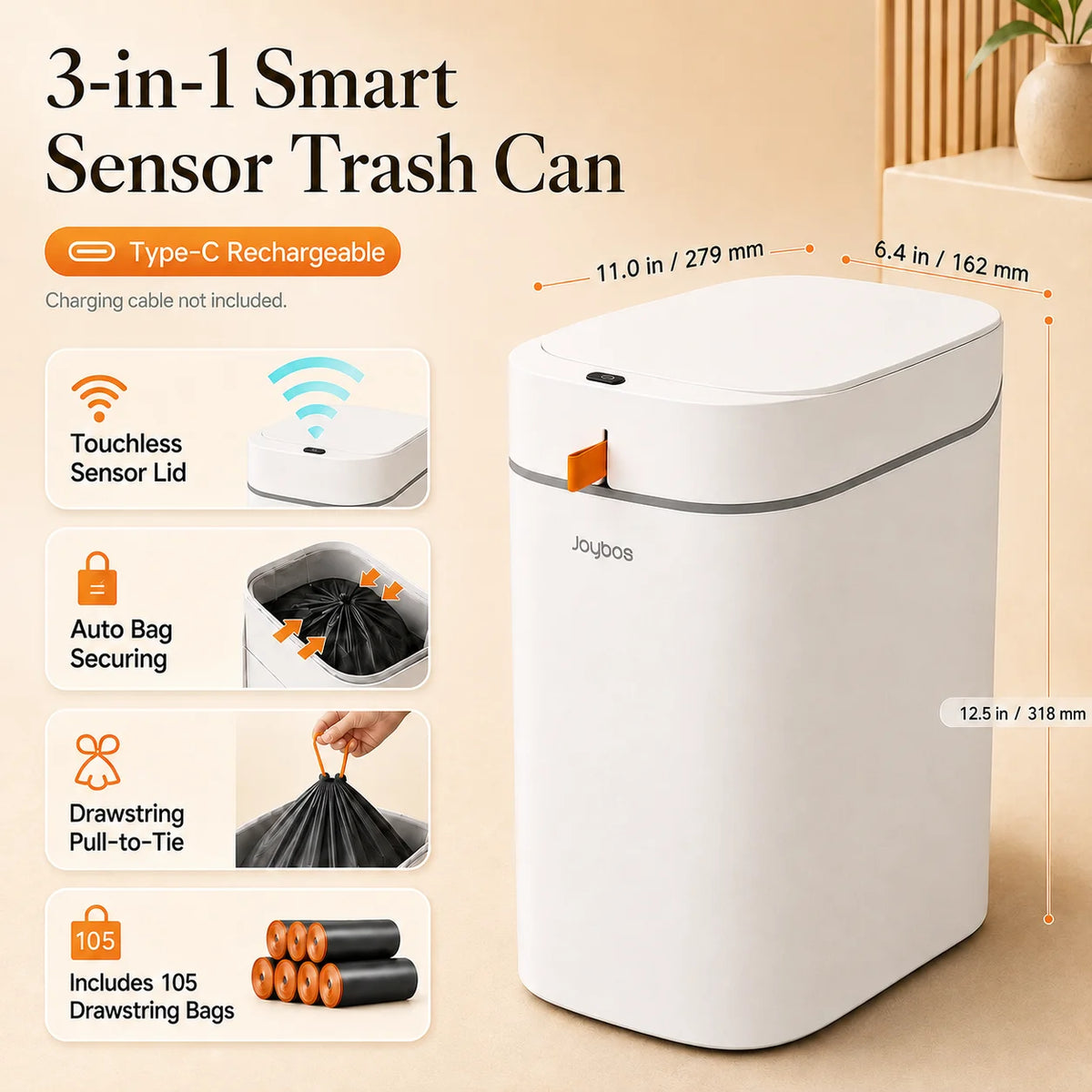 Smart Touchless Trash Can with Automatic Bag Lining System