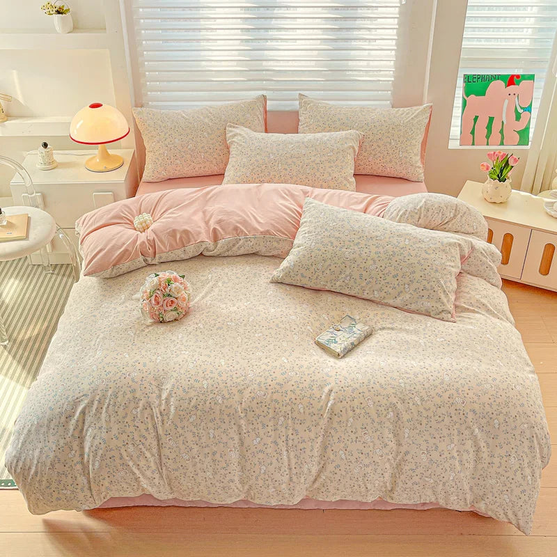 Floral Printed Bedding Set – Duvet Cover with Flat Sheet & Pillowcases