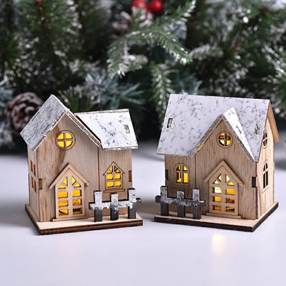 Lighted Wooden Christmas House Ornament