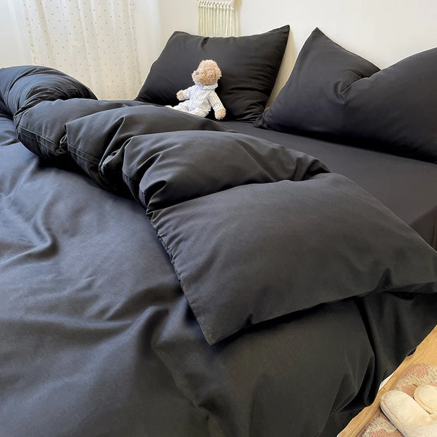 Black Bedding Duvet, Bedsheet and Pillowcase Set