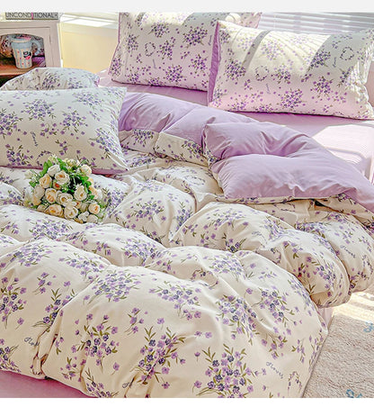Floral Printed Bedding Set – Duvet Cover with Flat Sheet & Pillowcases