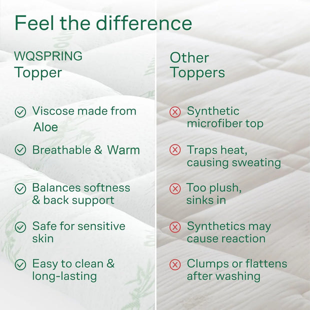 Ultra Soft Mattress Topper. Viscose Made from Aloe Pillow Top Mattress Pad for Back Pain Relief.
