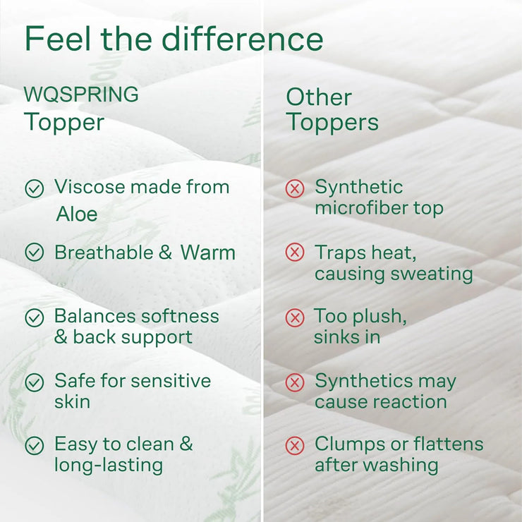 Ultra Soft Mattress Topper. Viscose Made from Aloe Pillow Top Mattress Pad for Back Pain Relief.
