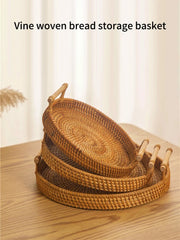 Woven Rattan Round Tray with Strap