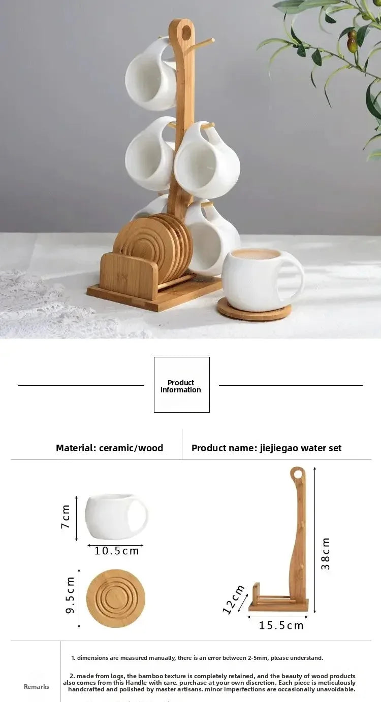 Ceramic Cup Set with Bamboo Tray