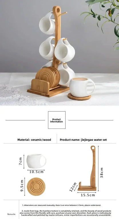 Ceramic Cup Set with Bamboo Tray