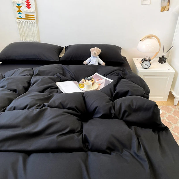 Black Bedding Duvet, Bedsheet and Pillowcase Set