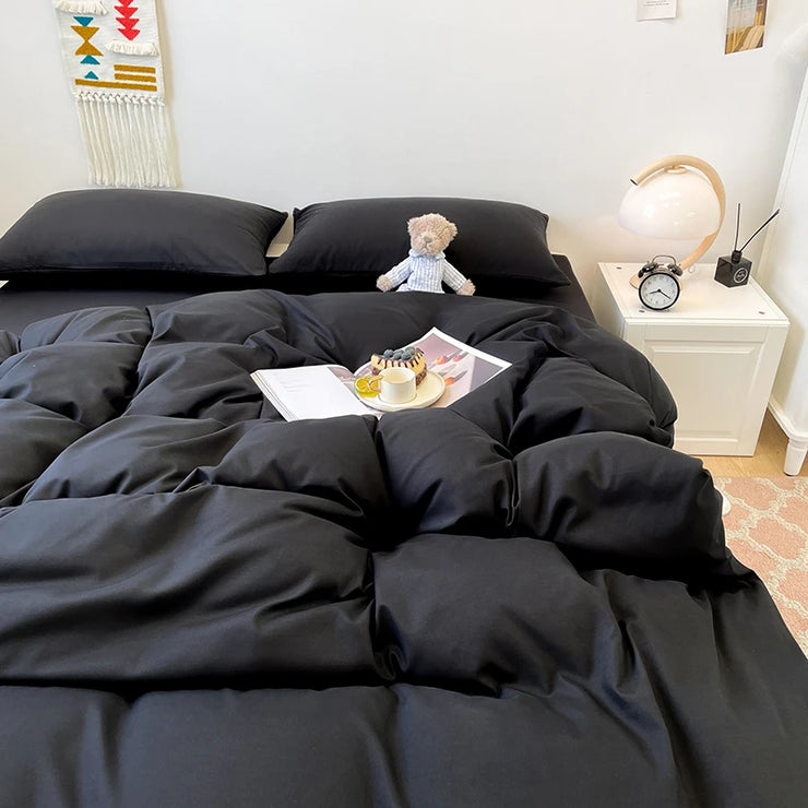 Black Bedding Duvet, Bedsheet and Pillowcase Set
