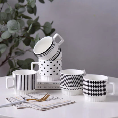 Stackable Ceramic Mug - Polka Dot, Chevron & Harlequin