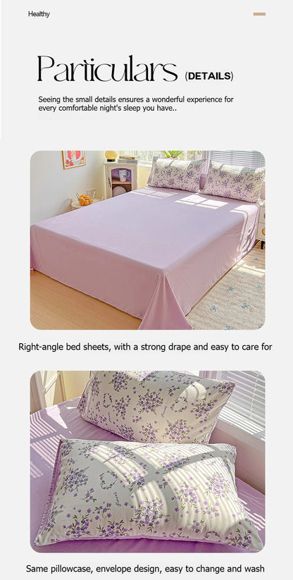 Floral Printed Bedding Set – Duvet Cover with Flat Sheet & Pillowcases