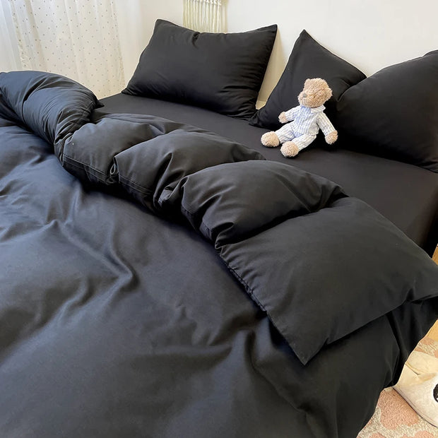 Black Bedding Duvet, Bedsheet and Pillowcase Set