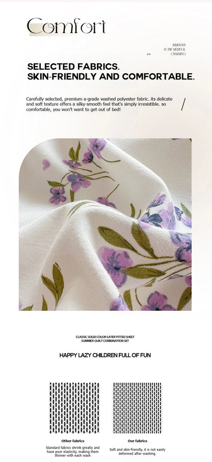 Floral Printed Bedding Set – Duvet Cover with Flat Sheet & Pillowcases
