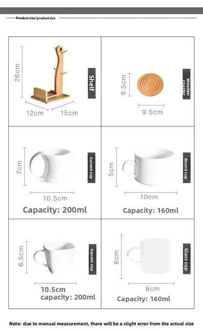 Ceramic Cup Set with Bamboo Tray