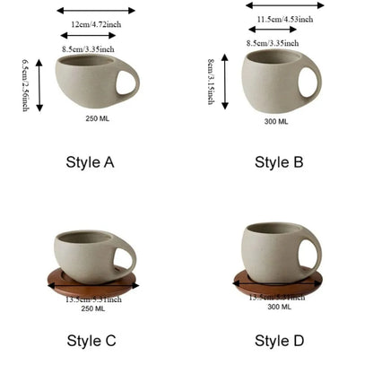 Artisan Pottery Coffee Cup with Wood Saucer