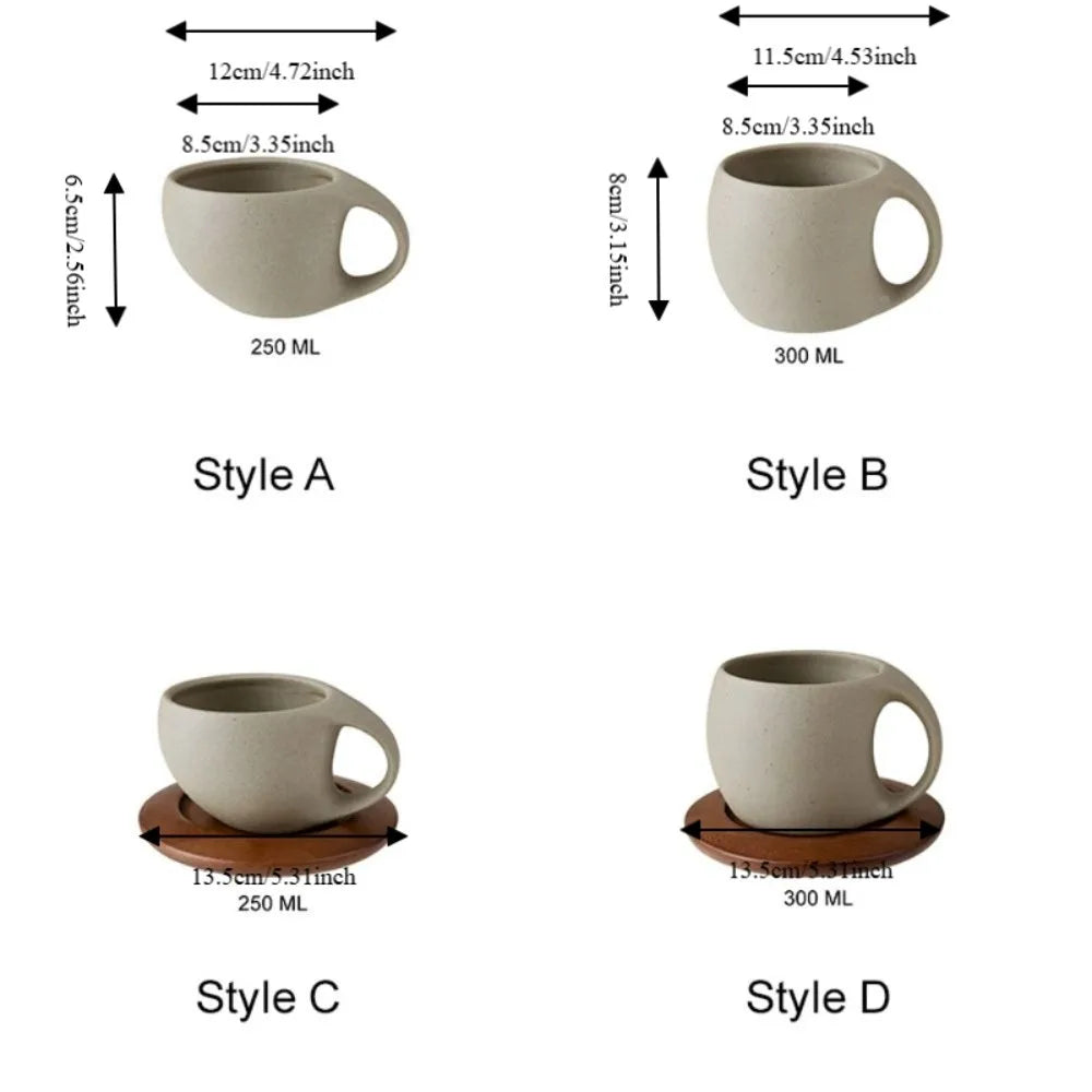 Artisan Pottery Coffee Cup with Wood Saucer