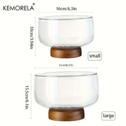 KEMORELA Large Glass Bowl Elegant Wooden Stand