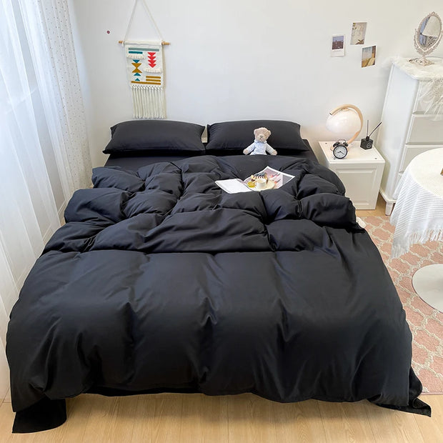 Black Bedding Duvet, Bedsheet and Pillowcase Set