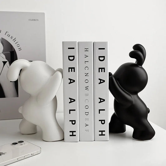 Desk Accessories Ceramic Rabbit Bookend Statues Bookshelf Living Room Decoration Figurines Nordic Cartoons Craft Home Decor Gift