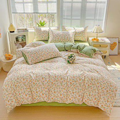 Floral Printed Bedding Set – Duvet Cover with Flat Sheet & Pillowcases