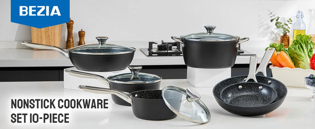 BEZIA 10-Piece Non-Stick Cookware Set – For Induction Cooktops and All Types of Stovetops.