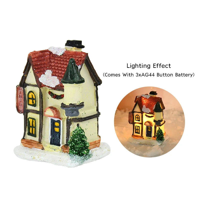 Lighted Wooden Christmas House Ornament