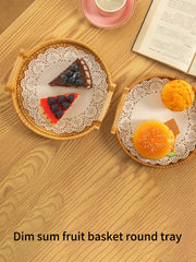 Woven Rattan Round Tray with Strap
