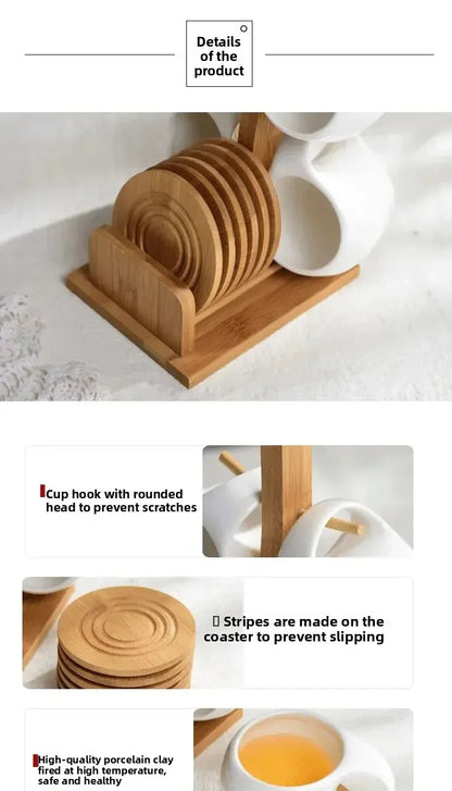 Ceramic Cup Set with Bamboo Tray
