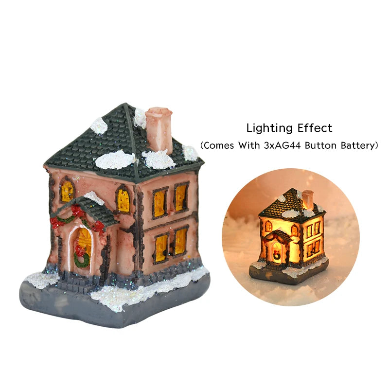 Lighted Wooden Christmas House Ornament