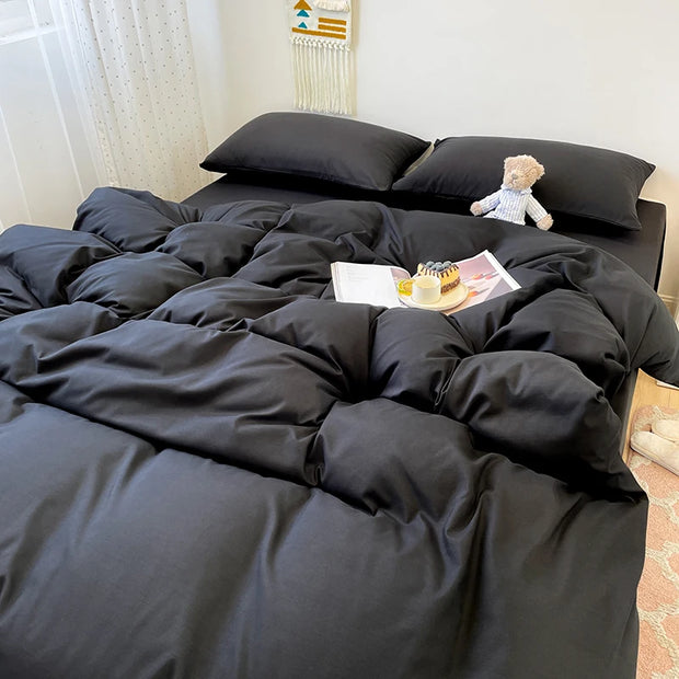 Black Bedding Duvet, Bedsheet and Pillowcase Set