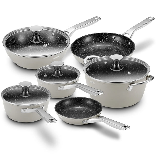 BEZIA 10-Piece Non-Stick Cookware Set – For Induction Cooktops and All Types of Stovetops.