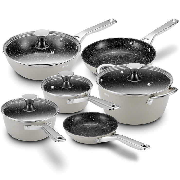 BEZIA 10-Piece Non-Stick Cookware Set – For Induction Cooktops and All Types of Stovetops.