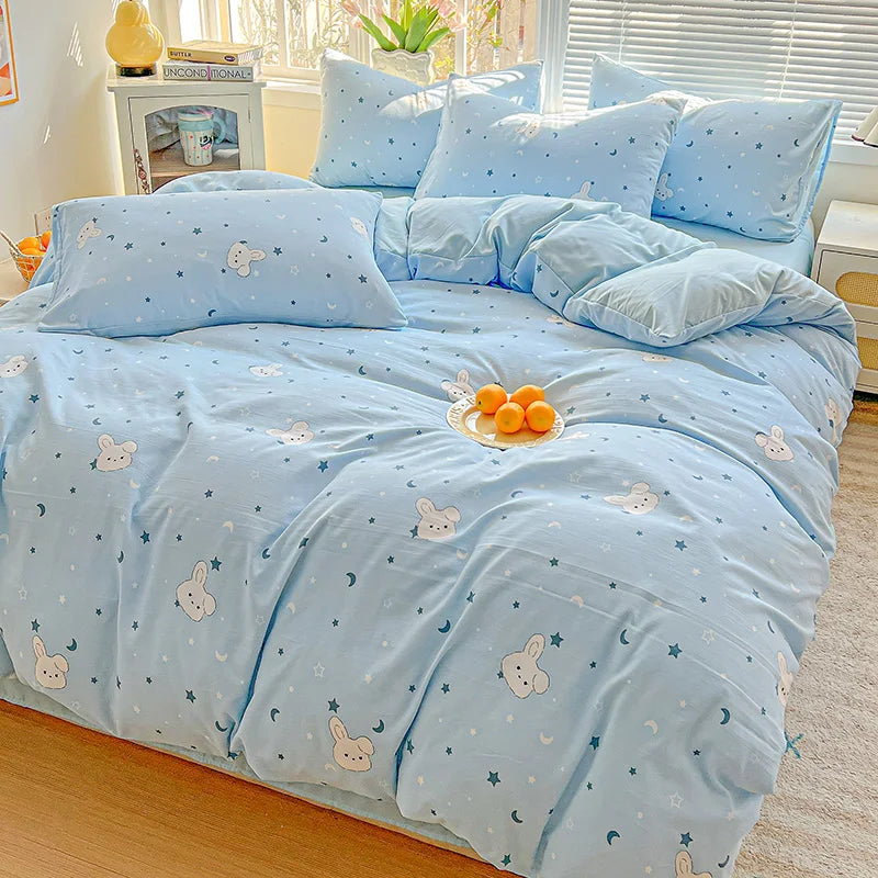Floral Printed Bedding Set – Duvet Cover with Flat Sheet & Pillowcases