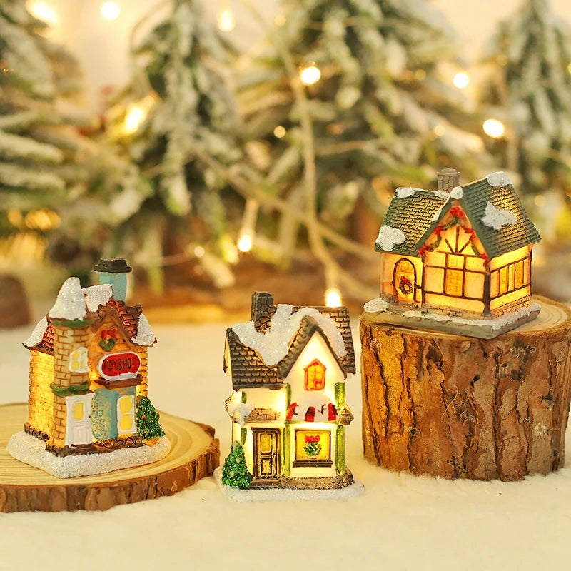Lighted Wooden Christmas House Ornament