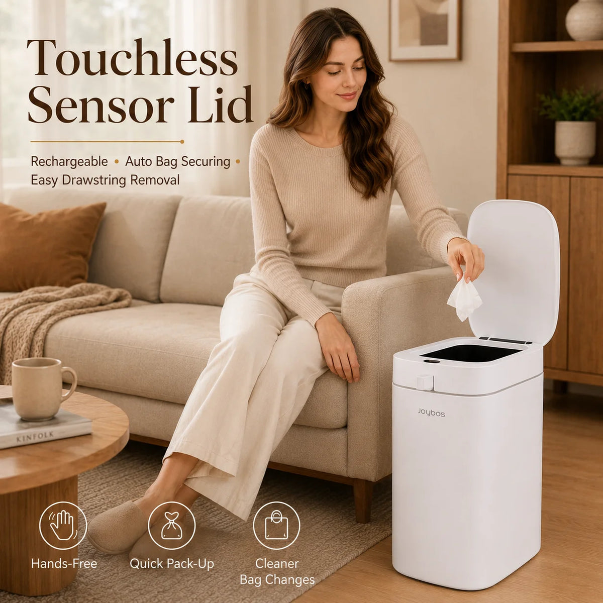 Smart Touchless Trash Can with Automatic Bag Lining System