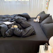 Black Bedding Duvet, Bedsheet and Pillowcase Set