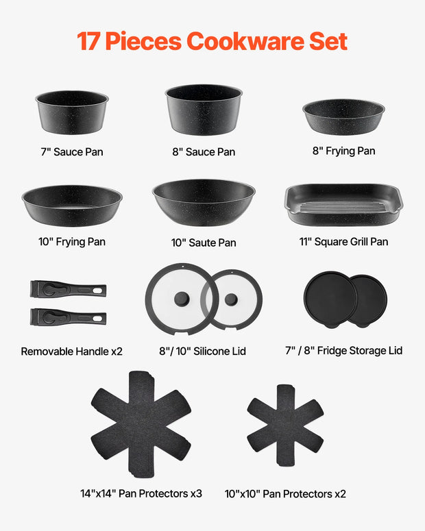 VEVOR 17-Piece Induction Nonstick Cookware Set