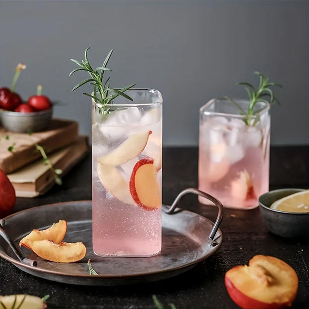 Premium Square Glass Cup for Iced Coffee, Tea and Various Beverages.