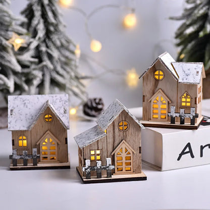 Lighted Wooden Christmas House Ornament