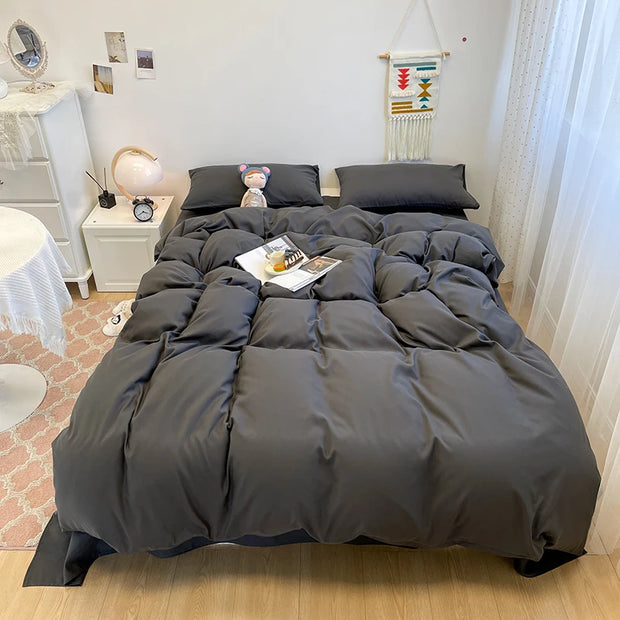 Black Bedding Duvet, Bedsheet and Pillowcase Set