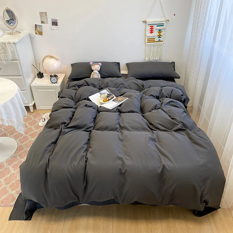 Black Bedding Duvet, Bedsheet and Pillowcase Set