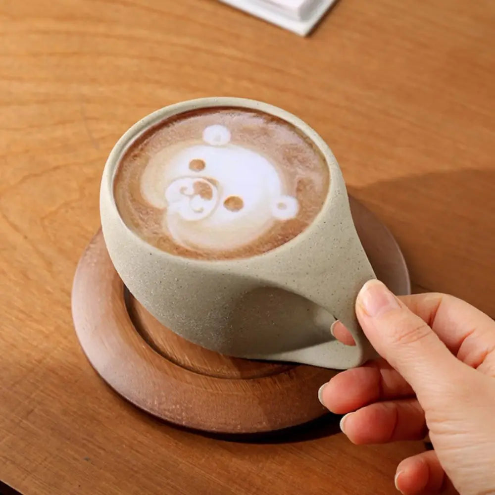 Artisan Pottery Coffee Cup with Wood Saucer