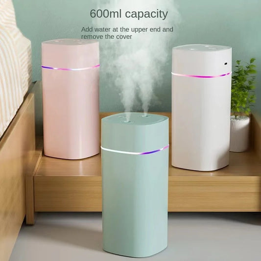 Dual-Nozzle USB Humidifier | 600ml Quiet Mist for Home & Car