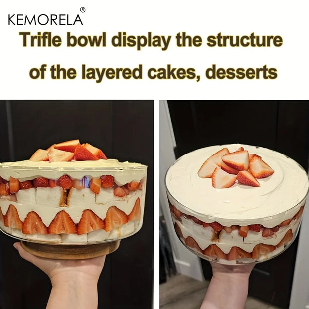 KEMORELA Large Glass Bowl Elegant Wooden Stand