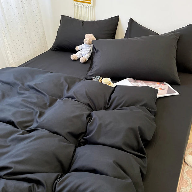 Black Bedding Duvet, Bedsheet and Pillowcase Set